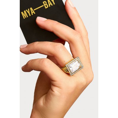 Woman's Ring Mya-Bay White Stone Sofia 24K Gold Plated Brass Zirconia BA-321