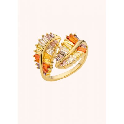 Woman's Ring Mya-Bay Sun Leaves 24K Gold Plated Brass Zirconia BA-343