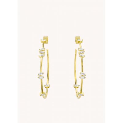 Woman's Earrings Mya-Bay Baguette Hoops Gold Plated Brass Zirconia BO-190