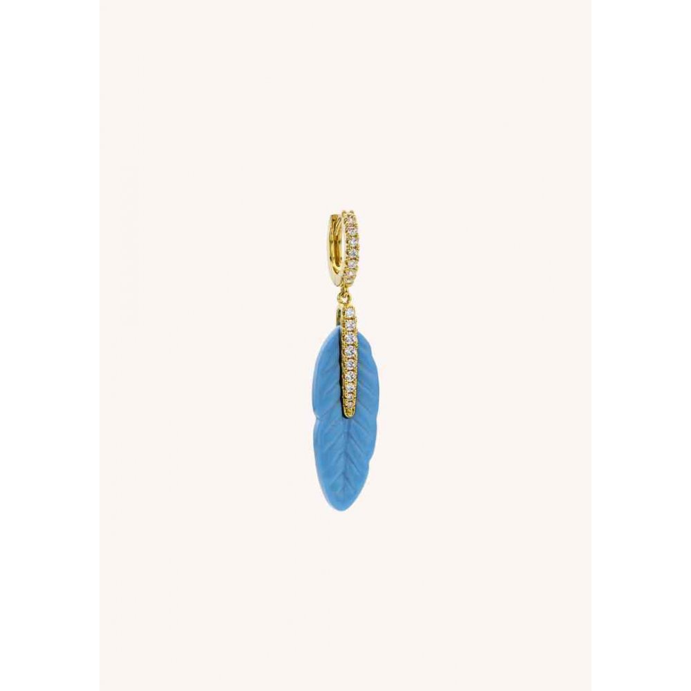 Γυναικείo Μονό Σκουλαρίκι Mya-Bay Turquoise Plume Επιχρυσωμένος Ορείχαλκος BO-321.1