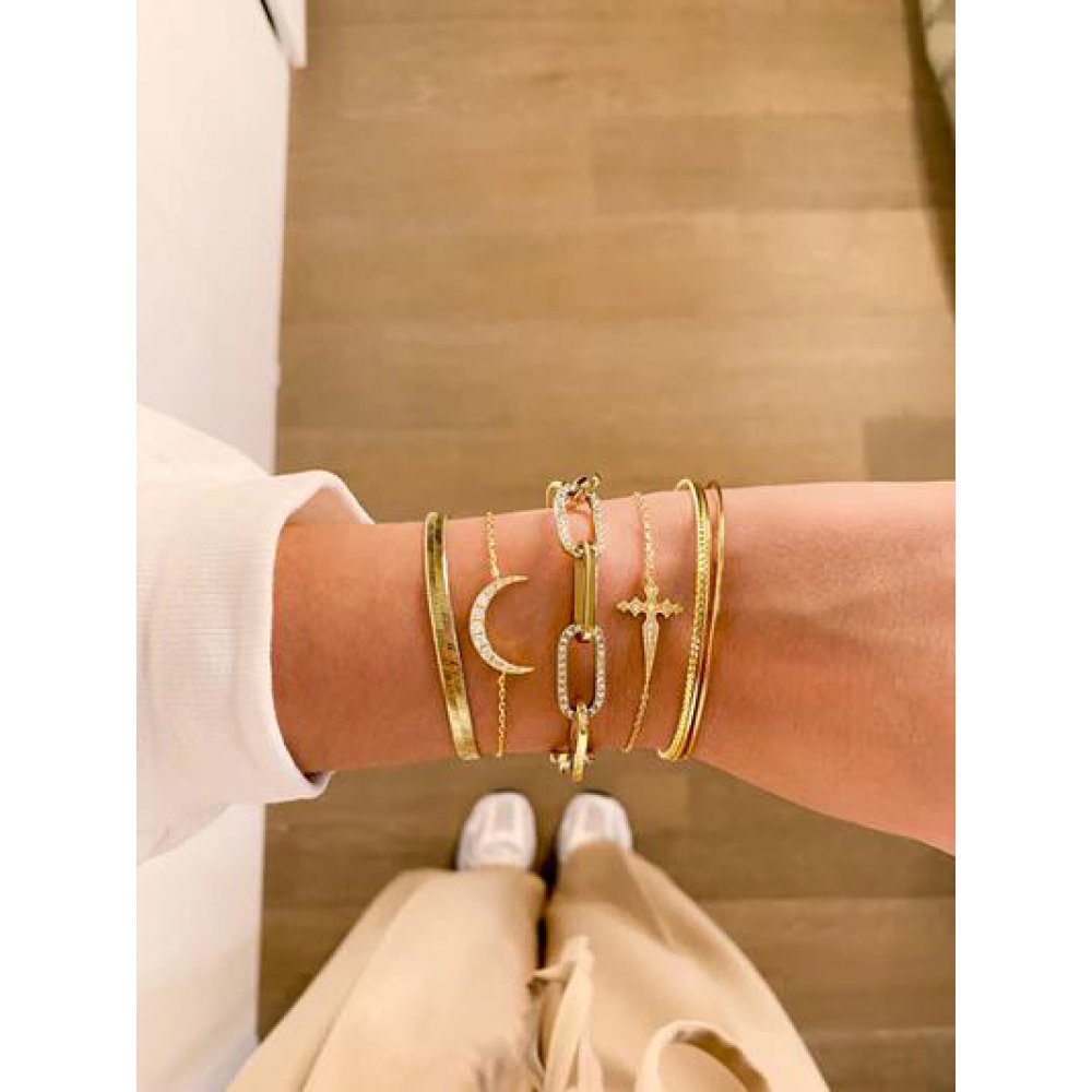 Woman's Bracelet Mya-Bay Moon Bracelet Gold Plated Brass Zirconia BR-161