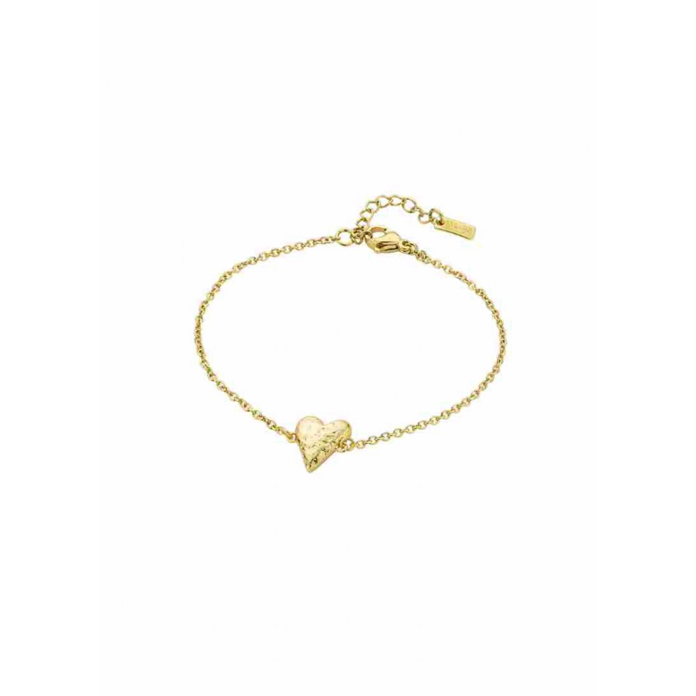Woman's Bracelet Mya-Bay Hammered Heart Bracelet Gold Plated Brass BR-307