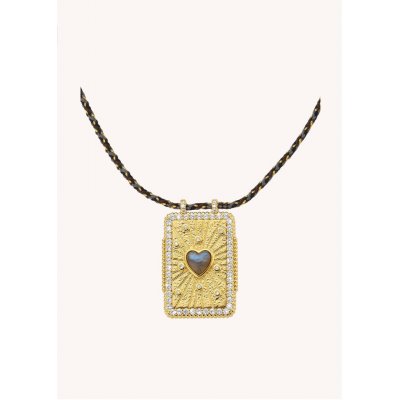 Woman's Necklace Mya-Bay Labradorite Heart Boheme Gold Plated Brass Zirconia Labradorite CO-249