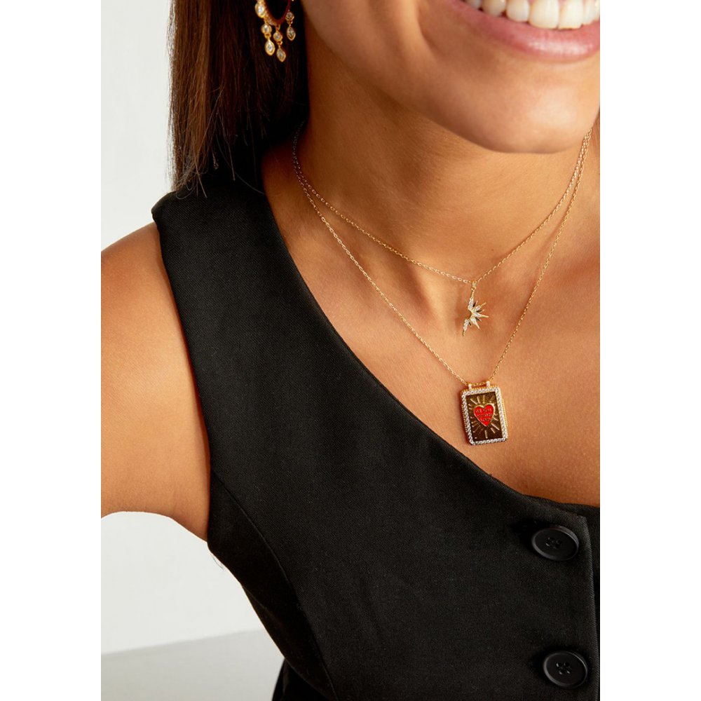 Woman's Necklace Mya-Bay Amethyst Heart Boheme Gold Plated Brass Zirconia CO-315