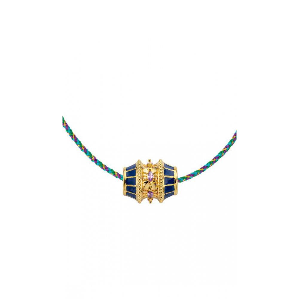 Γυναικείο Κολιέ Mya-Bay Blue Talisman 24Κ Επιχρυσωμένος Ορείχαλκος Ζιργκόν Μπλε Κορδόνι CO-264