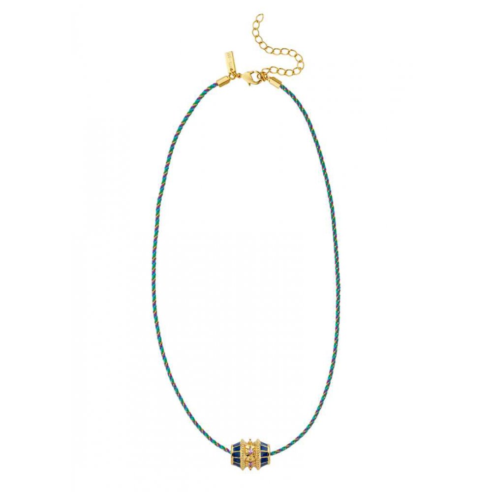 Γυναικείο Κολιέ Mya-Bay Blue Talisman 24Κ Επιχρυσωμένος Ορείχαλκος Ζιργκόν Μπλε Κορδόνι CO-264