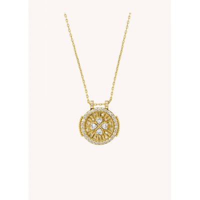 Woman's Necklace Mya-Bay White Shamrock Boho Gold Plated Brass Zirconia CO-288