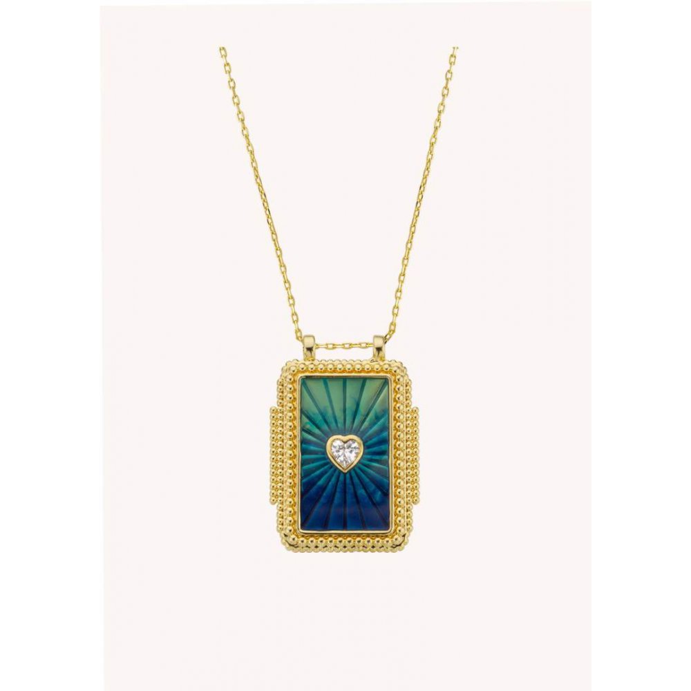 Woman's Necklace Mya-Bay Blue Rainbow Heart Twice Boheme Gold Plated Brass Zirconia CO-314