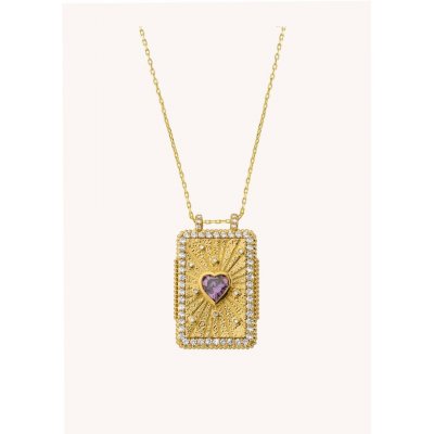 Woman's Necklace Mya-Bay Amethyst Heart Boheme Gold Plated Brass Zirconia CO-315