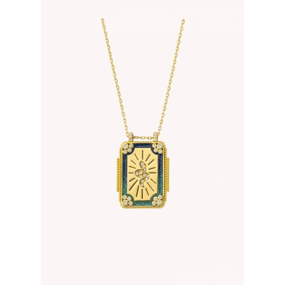 Woman's Necklace Mya-Bay Mystic Blue Twice Boheme Gold Plated Brass Multicolor Enamel Zirconia CO-352
