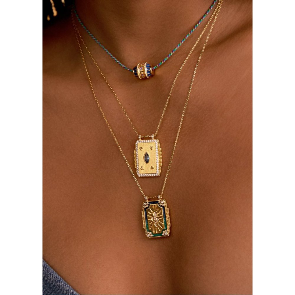 Woman's Necklace Mya-Bay Mystic Blue Twice Boheme Gold Plated Brass Multicolor Enamel Zirconia CO-352