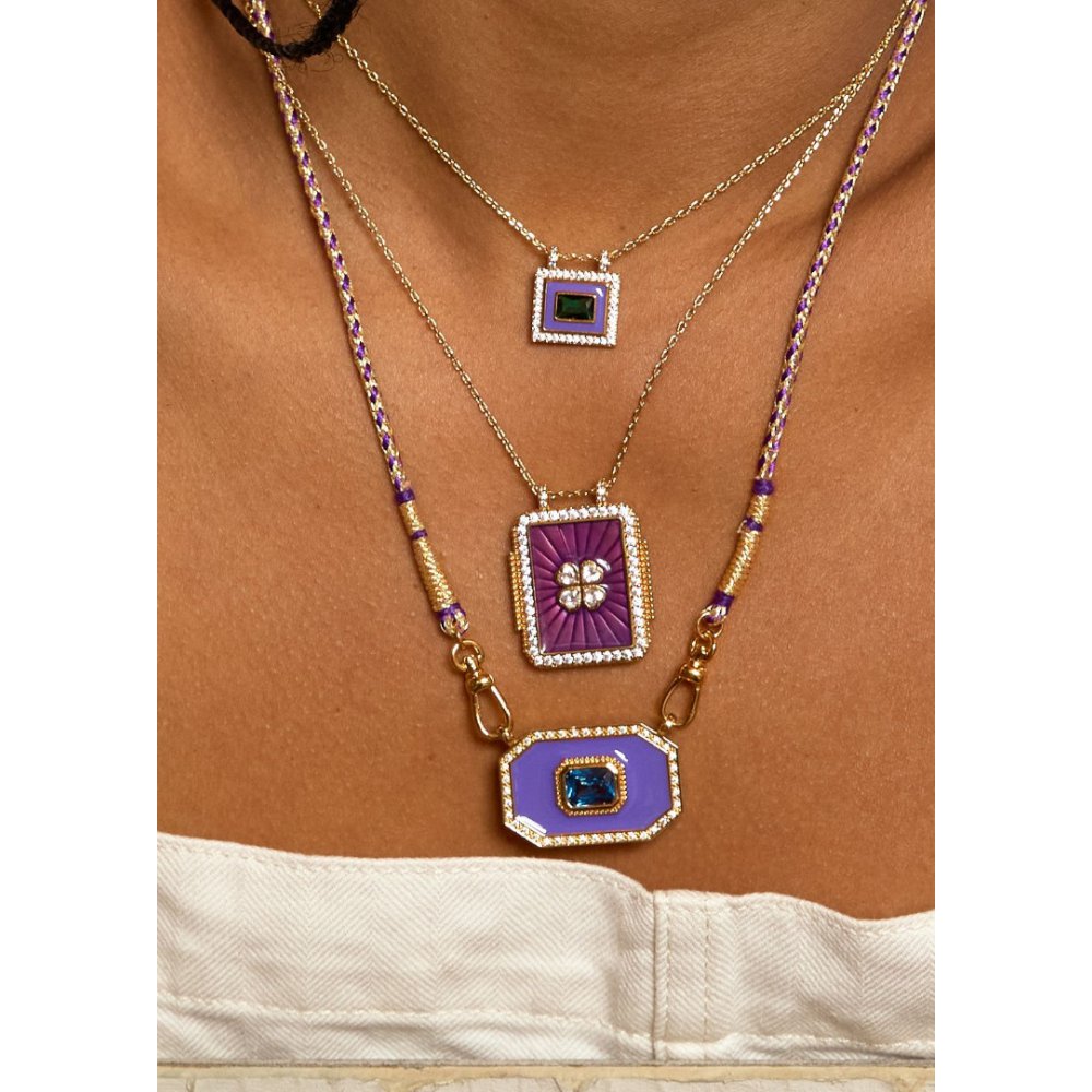 Woman's Necklace Mya-Bay Treffle Boheme Gold Plated Brass Zirconia Purple Enamel CO-354