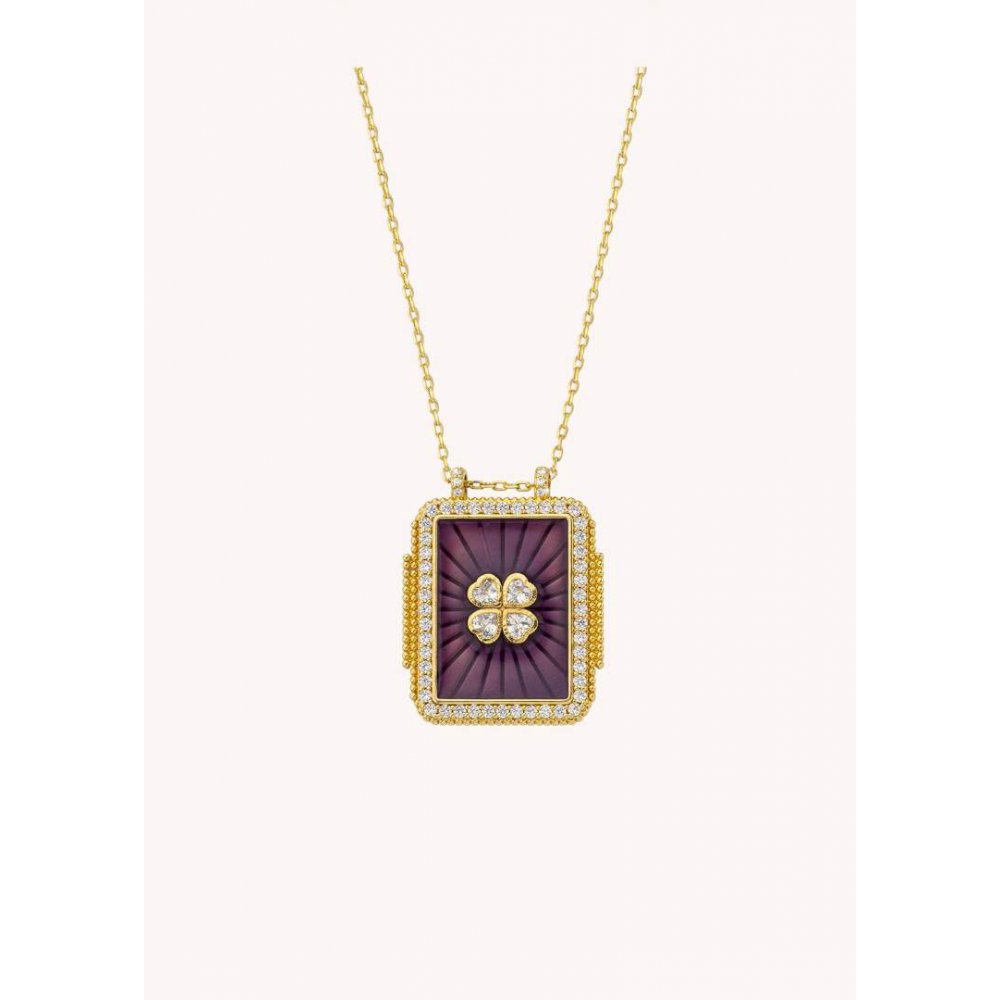 Woman's Necklace Mya-Bay Treffle Boheme Gold Plated Brass Zirconia Purple Enamel CO-354
