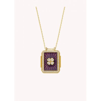 Woman's Necklace Mya-Bay Treffle Boheme Gold Plated Brass Zirconia Purple Enamel CO-354 Woman's Necklace Mya-Bay Treffle Boheme Gold Plated Brass Zirconia Purple Enamel CO-354