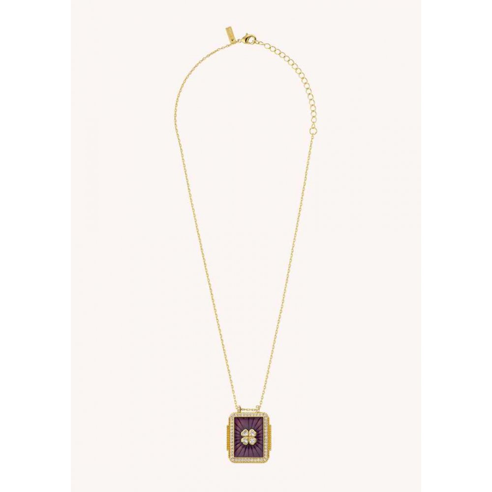 Woman's Necklace Mya-Bay Treffle Boheme Gold Plated Brass Zirconia Purple Enamel CO-354
