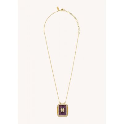 Woman's Necklace Mya-Bay Treffle Boheme Gold Plated Brass Zirconia Purple Enamel CO-354 Woman's Necklace Mya-Bay Treffle Boheme Gold Plated Brass Zirconia Purple Enamel CO-354