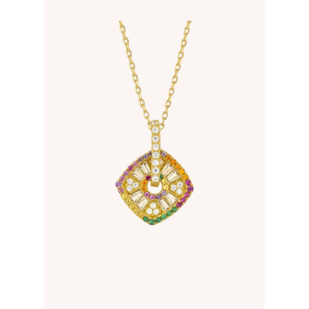 Woman's Necklace Mya-Bay Rainbow Square Gold Plated Brass Zirconia CO-375