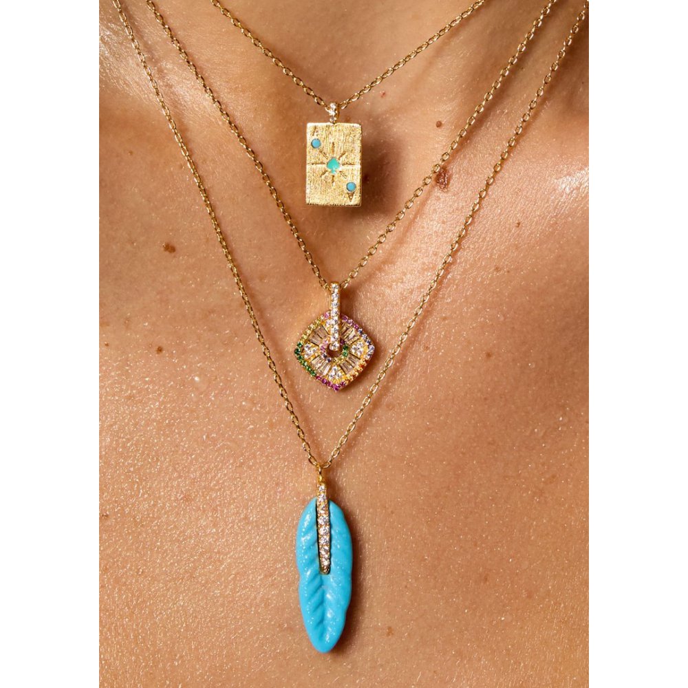 Woman's Necklace Mya-Bay Rainbow Square Gold Plated Brass Zirconia CO-375