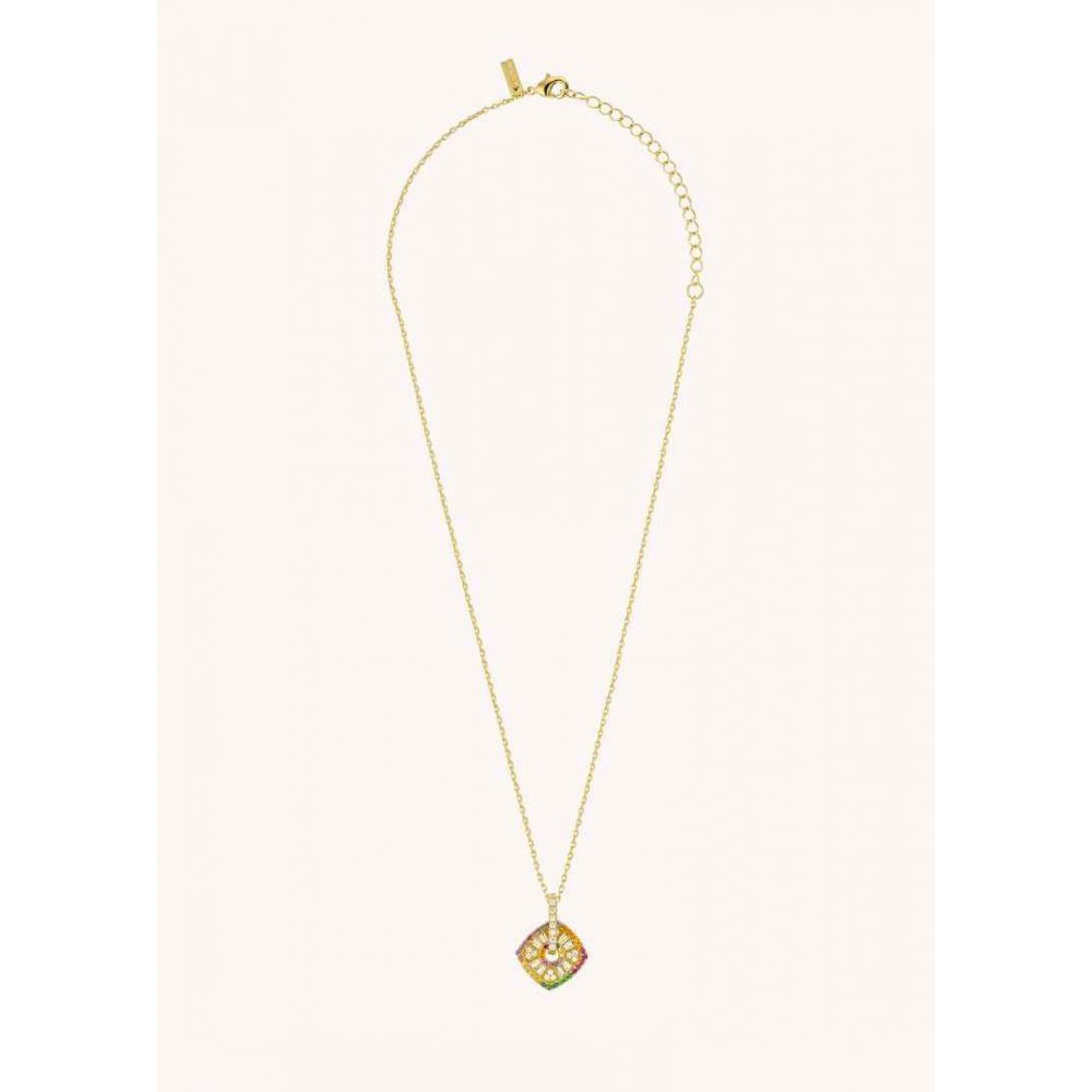 Woman's Necklace Mya-Bay Rainbow Square Gold Plated Brass Zirconia CO-375