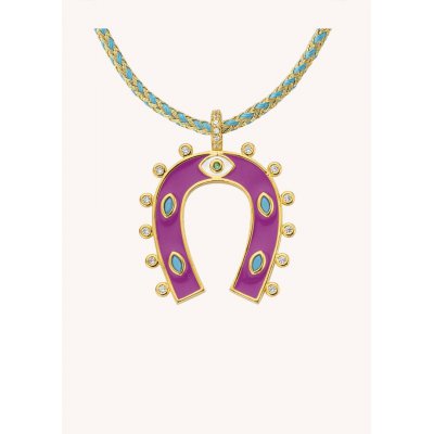 Woman's Necklace Mya-Bay Fuchsia Horseshoe Gold Plated Brass Zirconia Enamel CO-378 Woman's Necklace Mya-Bay Fuchsia Horseshoe Gold Plated Brass Zirconia Enamel CO-378