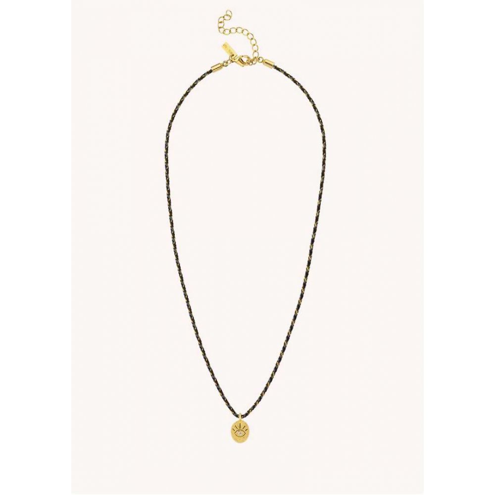 Γυναικείο Κολιέ Mya-Bay Eye Lover 24Κ Επιχρυσωμένος Ορείχαλκος Ζιργκόν Μαύρο Κορδόνι CO-406
