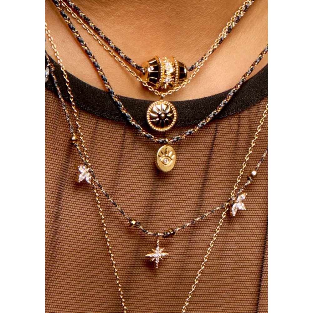 Γυναικείο Κολιέ Mya-Bay Eye Lover 24Κ Επιχρυσωμένος Ορείχαλκος Ζιργκόν Μαύρο Κορδόνι CO-406