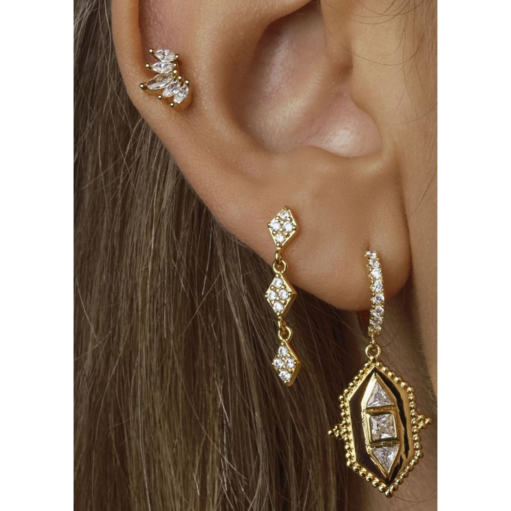 Γυναικείo Μονό Σκουλαρίκι Mya-Bay Kyoto Επιχρυσωμένος Ορείχαλκος Ζιργκόν P-03