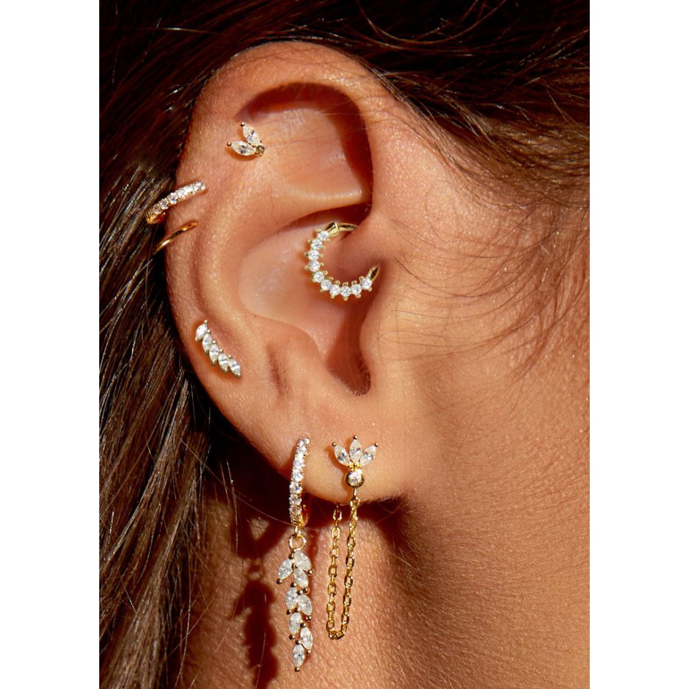 Γυναικείo Μονό Σκουλαρίκι Mya-Bay Little Leaf Επιχρυσωμένος Ορείχαλκος Ζιργκόν P-26