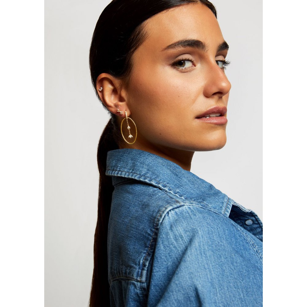 Γυναικείo Μονό Σκουλαρίκι Mya-Bay Big Eye Επιχρυσωμένος Ορείχαλκος Ζιργκόν P-45