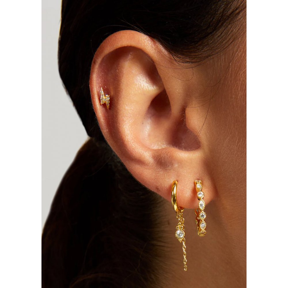 Γυναικείo Μονό Σκουλαρίκι Mya-Bay Shiny Flash Επαργυρωμένος Ορείχαλκος Ζιργκόν P-48-Silver