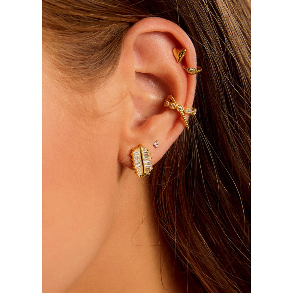 Γυναικείo Μονό Σκουλαρίκι Mya-Bay Hammerd Heart Επιχρυσωμένος Ορείχαλκος  P-63