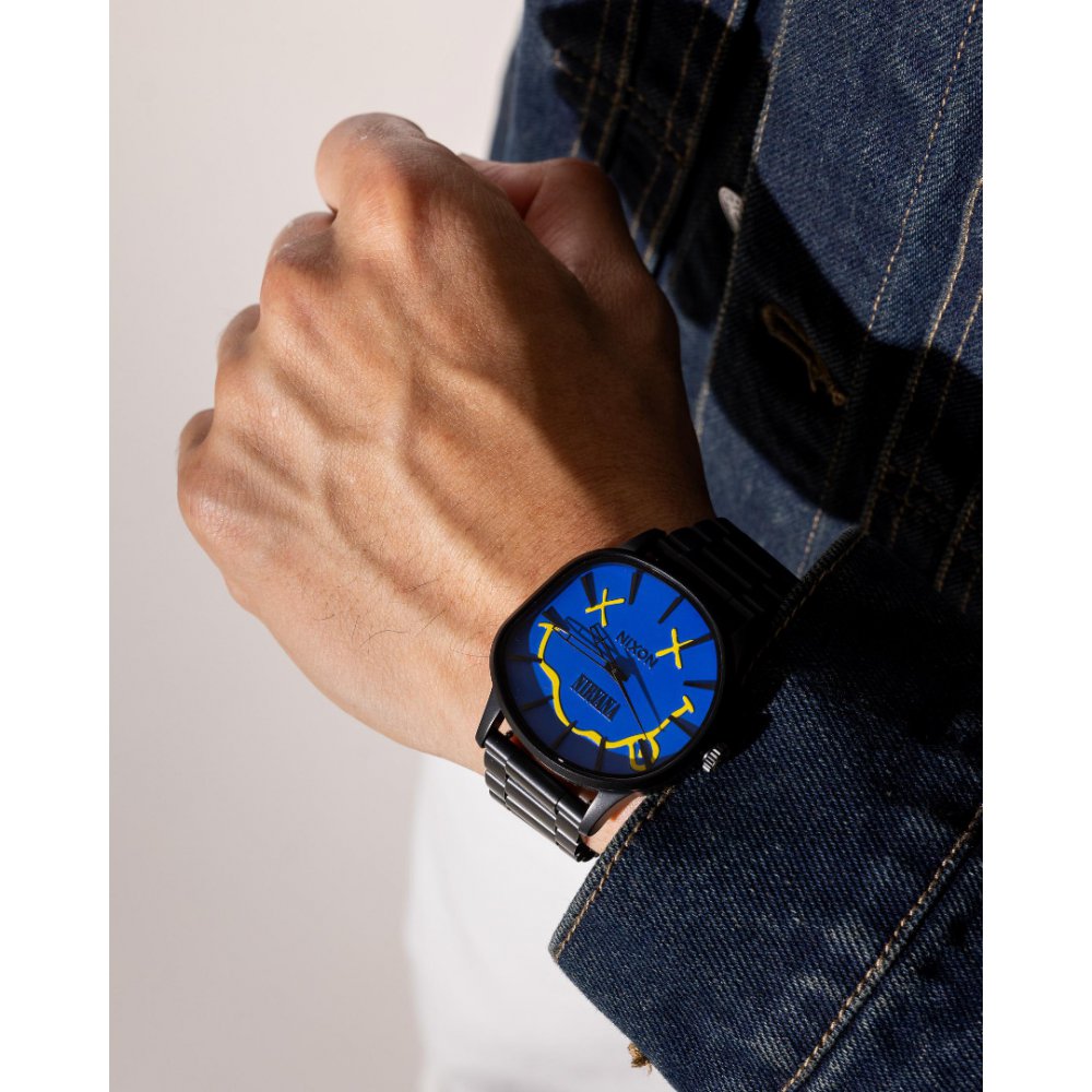 Unisex Watch ΝΙΧΟΝ Nirvana Sentry Wobble 42mm Stainless Steel Bracelet Black/Blue Nirvana Smiley A1417-5367-00