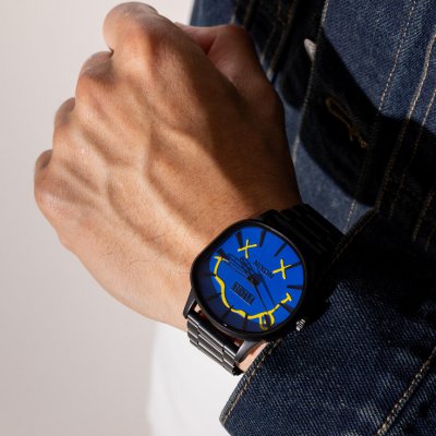  Unisex Ρολόι ΝΙΧΟΝ Nirvana Sentry Wobble 42mm Ανοξείδωτο Ατσάλι Μπρασελέ Μαύρο/Μπλε Nirvana Smiley A1417-5367-00