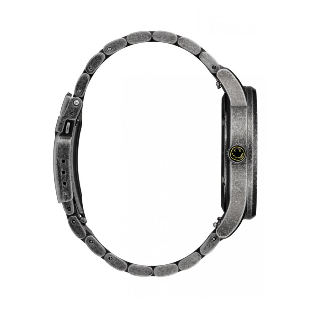 Unisex Ρολόι ΝΙΧΟΝ Nirvana Sentry Wobble 42mm Ανοξείδωτο Ατσάλι Μπρασελέ Ασημί/Yellow Nirvana Smiley A1417-5273-00