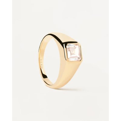 Woman's Ring PDPaola Square Shimmer Stamp Gold-Plated 925 Sterling Silver Zirconia AN01-984-U