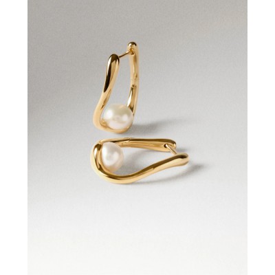 Woman's Earrings PdPaola La Perla Lupa Hoops Gold-Plated Brass Freshwater Pearl ARB1-G51-U