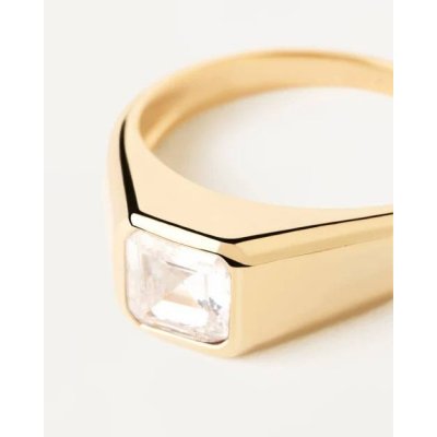 Woman's Ring PDPaola Square Shimmer Stamp Gold-Plated 925 Sterling Silver Zirconia AN01-984-U