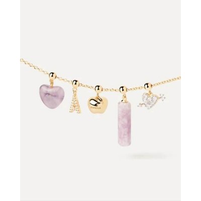 Woman's Necklace PD PAOLA Quartzite Stone Charm Gold Plated Sterling Silver Pink Quartzite CH01-091-U