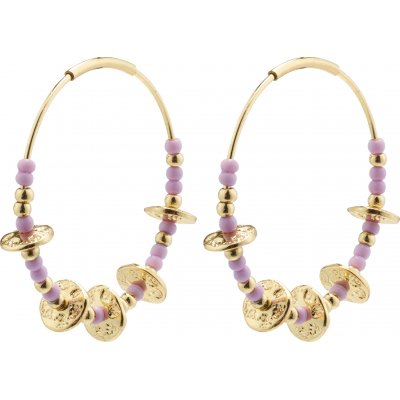 Woman's Earrings Pilgrim Energetic Purple Hoops Gold Plated Brass Pearls 132222613