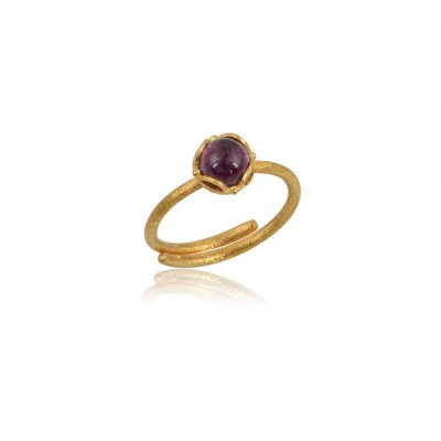 Woman's Ring Eleni Tsaprali Stone Small Amethyst Gold Plated 925 Sterling Silver 0194-1