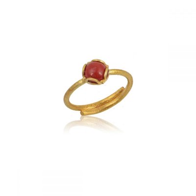 Γυναικείο Δαχτυλίδι Eleni Tsaprali Stone Small Red Corall Επιχρυσωμένο 925 Ασήμι Κόκκινο Κοράλι 0194-2