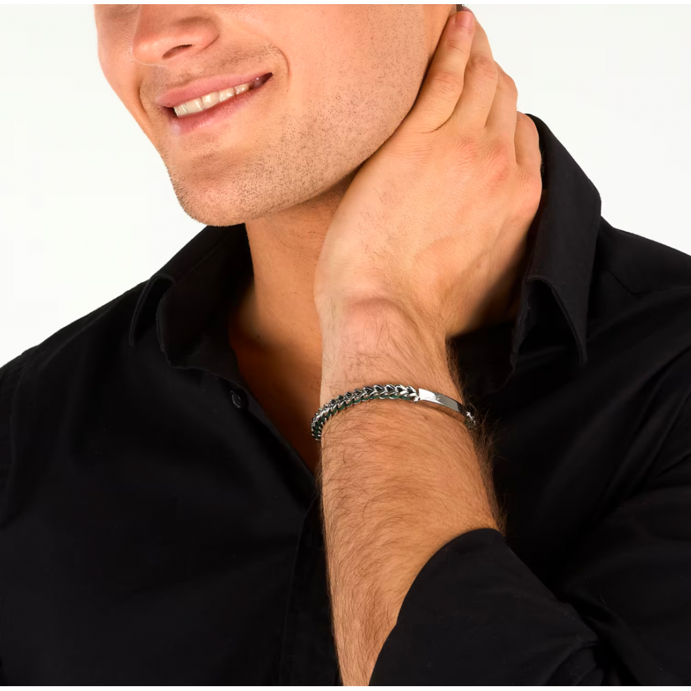 Men's Bracelet Sector Bandy Collection Stainless Steel Silver Green SZV130