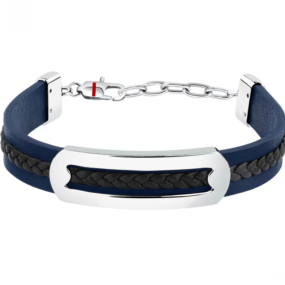 Men's Bracelet Sector Bandy Collection Stainless Steel Leather Silver Black Blue SZV139