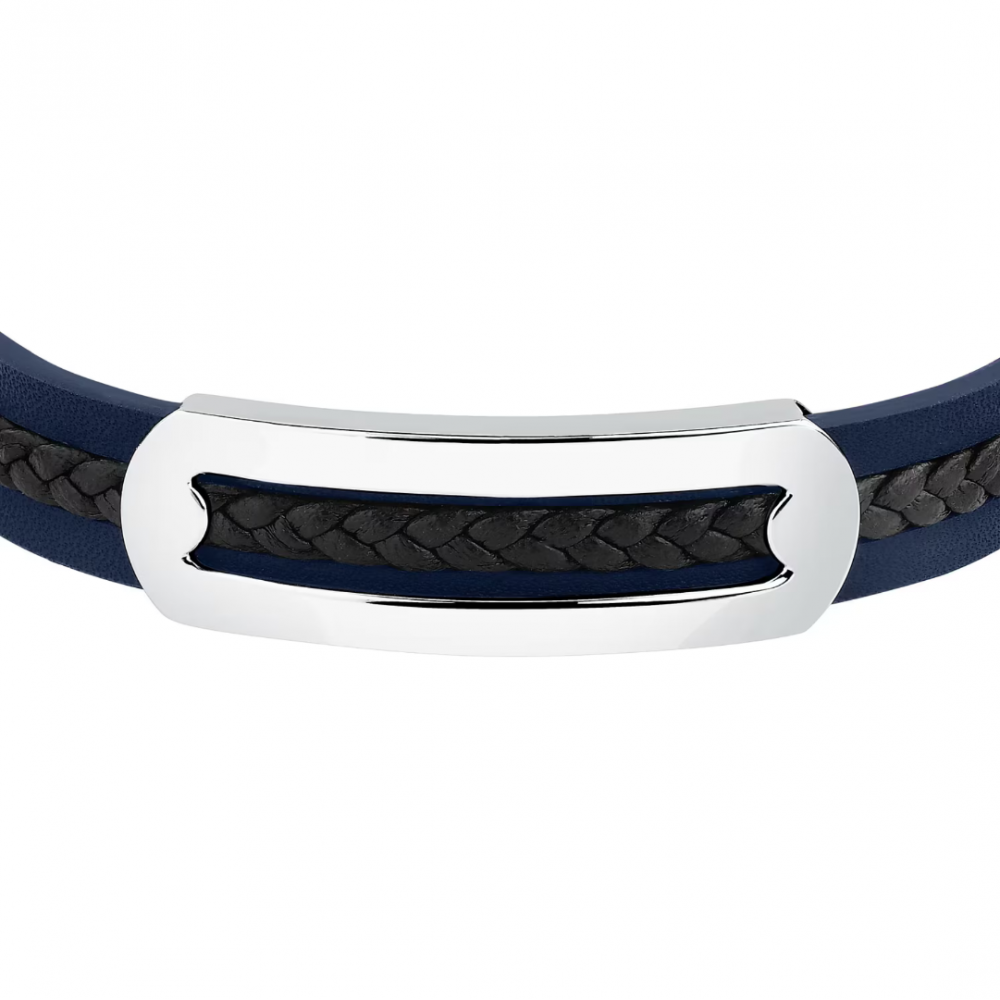 Men's Bracelet Sector Bandy Collection Stainless Steel Leather Silver Black Blue SZV139