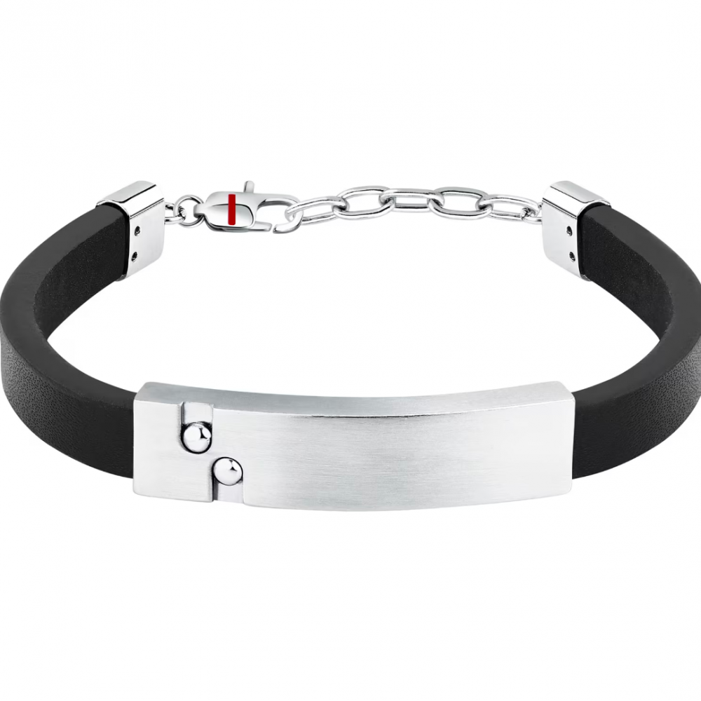 Men's Bracelet Sector Bandy Collection Stainless Steel Leather Silver Black SZV141
