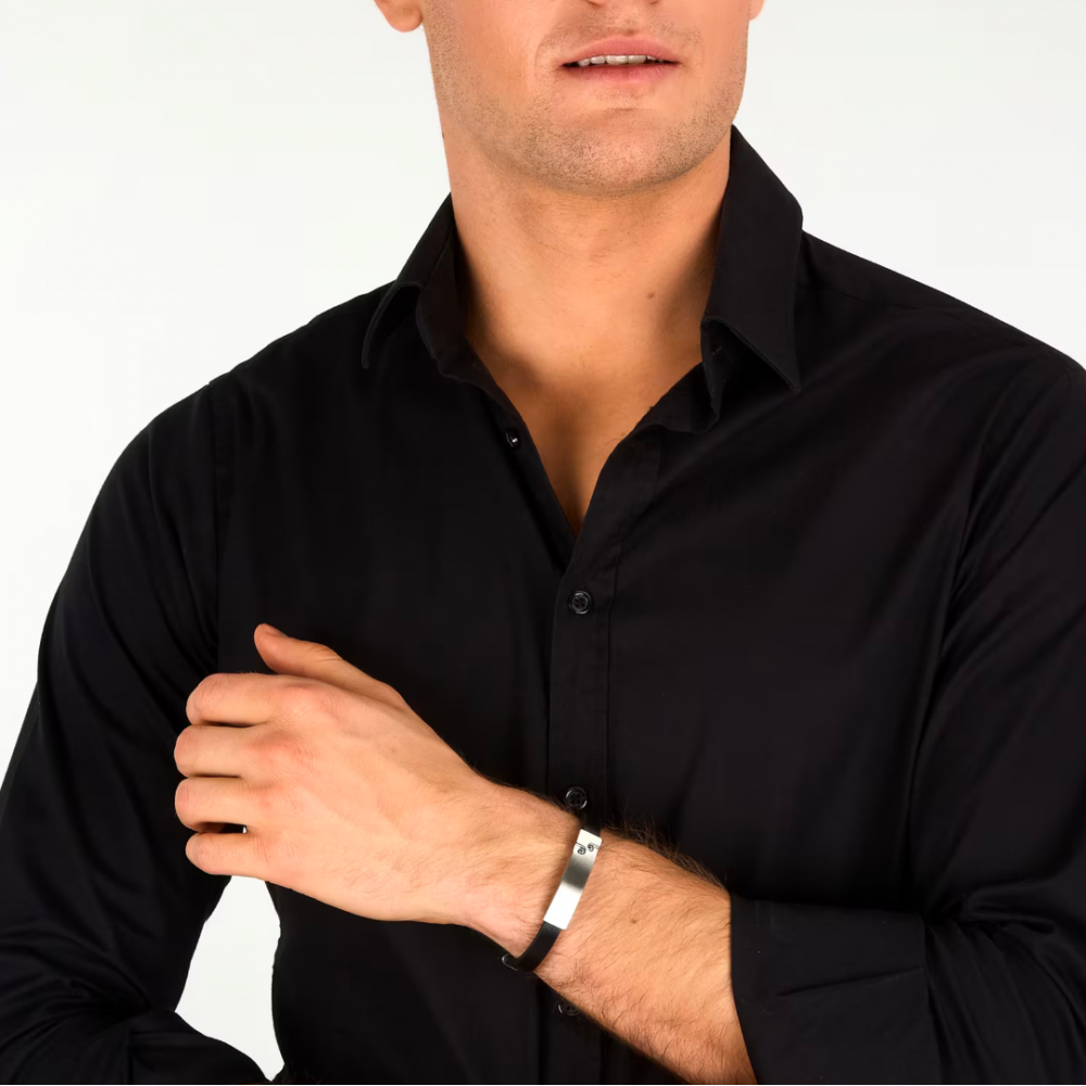 Men's Bracelet Sector Bandy Collection Stainless Steel Leather Silver Black SZV141