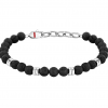 Men's Bracelet Sector Basic Stainless Steel Silver Black Lava Stone SZS112