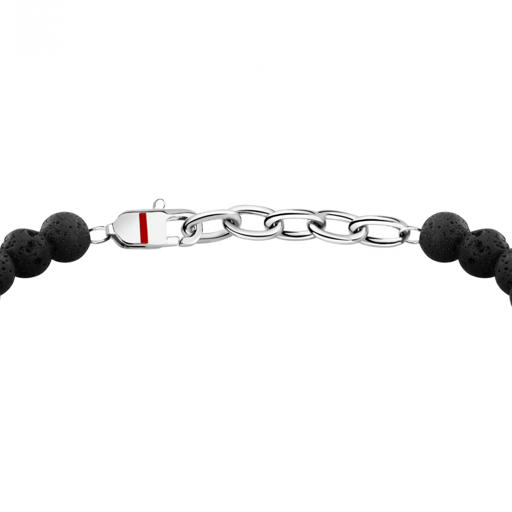 Men's Bracelet Sector Basic Stainless Steel Silver Black Lava Stone SZS112