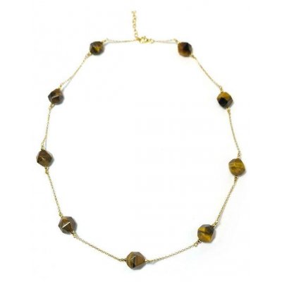 Woman's Necklace SENDAI Silver Gold Plated Tiger Eye 33696