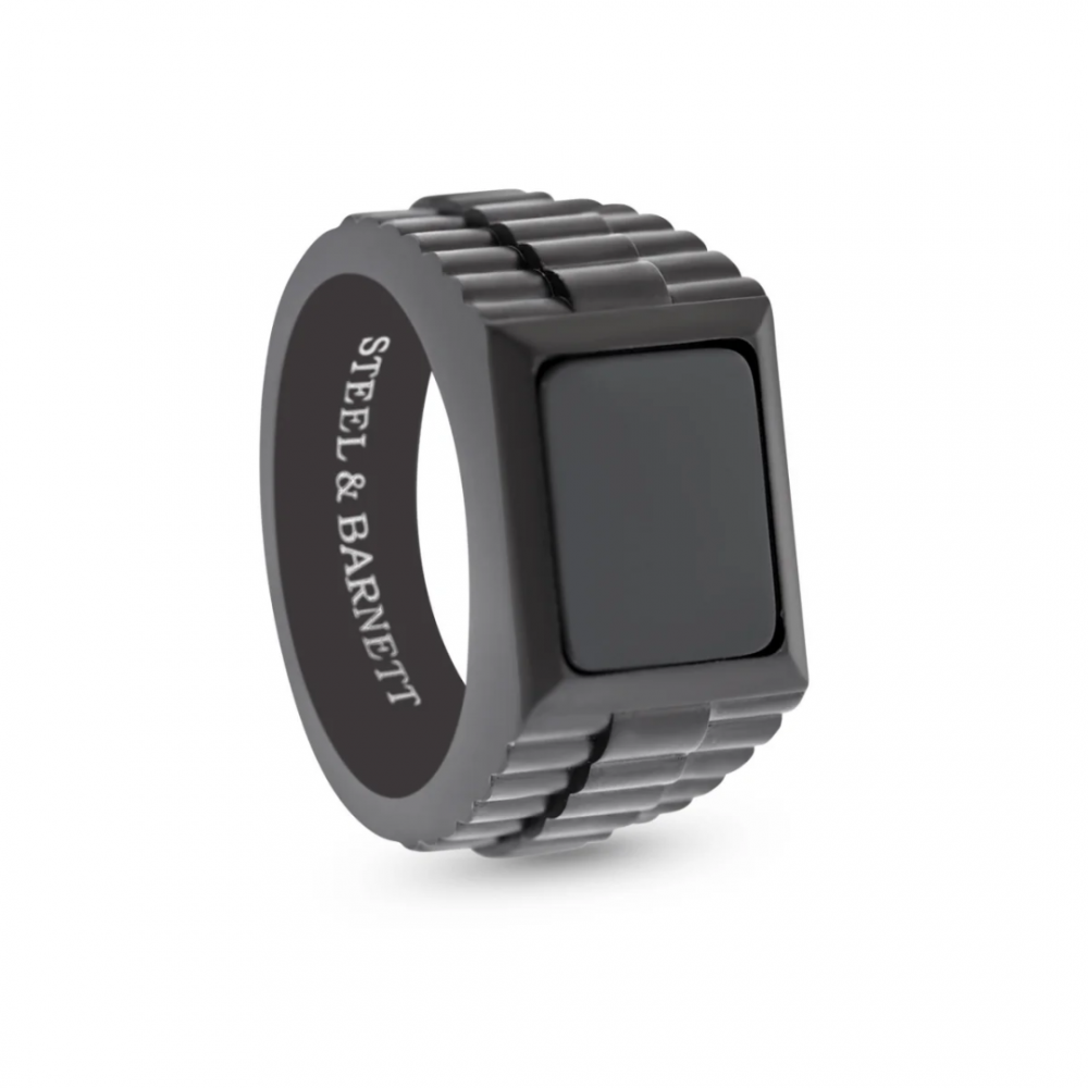 Ανδρικό Δαχτυλίδι Steel & Barnett Hudson Gemstone Black Onyx Collection Ανοξείδωτο Ατσάλι Μαύρος Οψιδιανός SB001